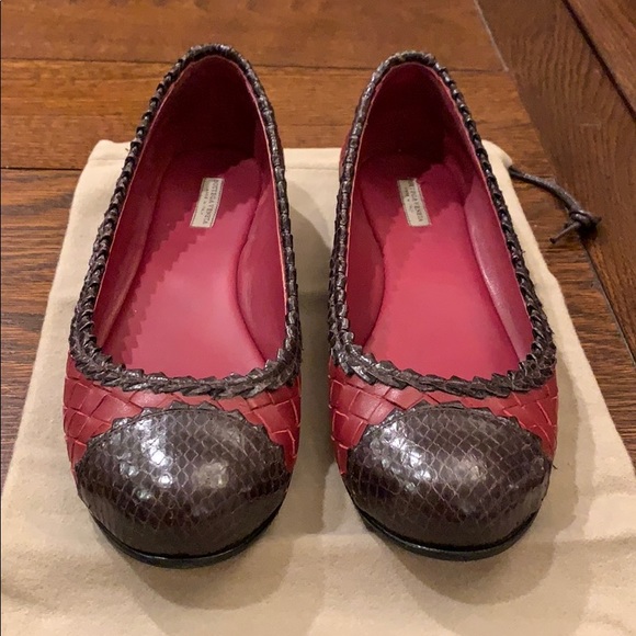 Bottega Veneta Snakeskin Trim Intrecciato Flats - Picture 3 of 11